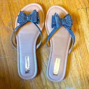 INC pewter bow sandals